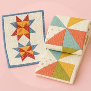 Simple handmade quilt with straight-line stitching and basic patchwork, ideal for beginner quilters.