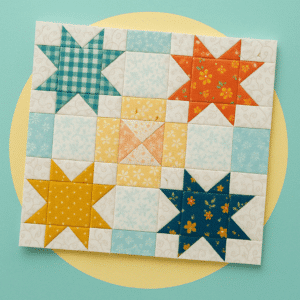 Colorful quilt blocks made with free sewing patterns