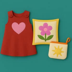 Hand-sewn seasonal crafts and decor items including fabric pumpkins, holiday stockings, and spring table runners.