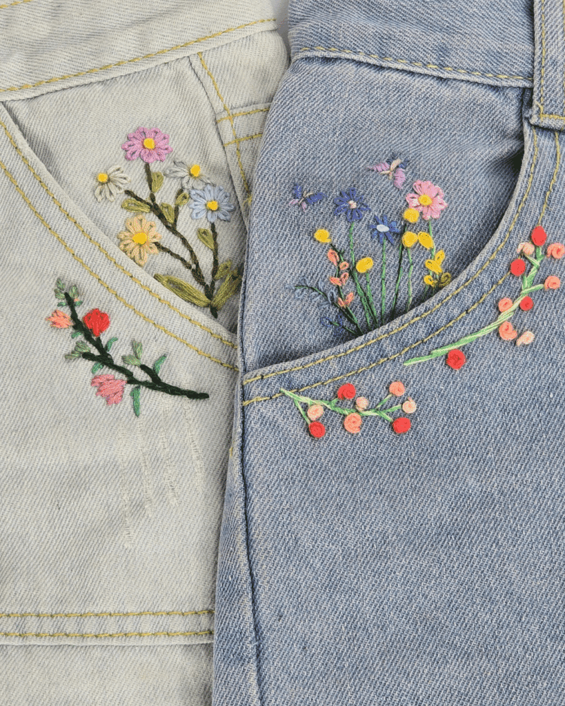 Hand-Stitched Floral Denim