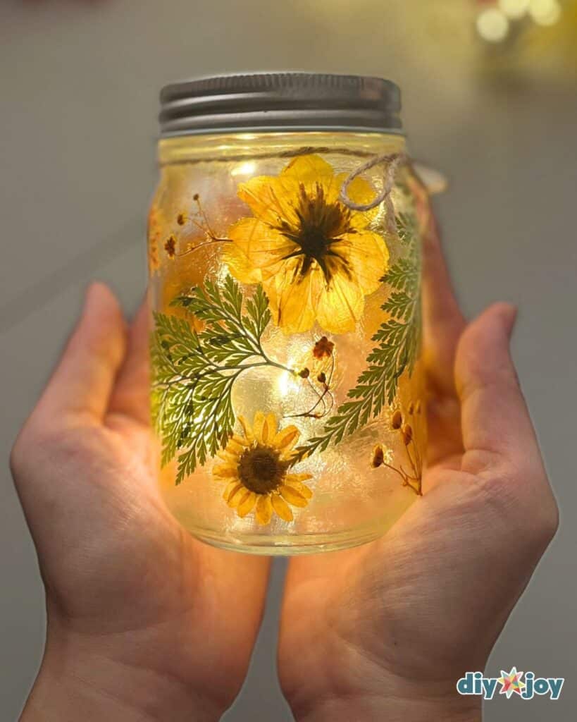 mason jar fairy light with pressed flowers crafts