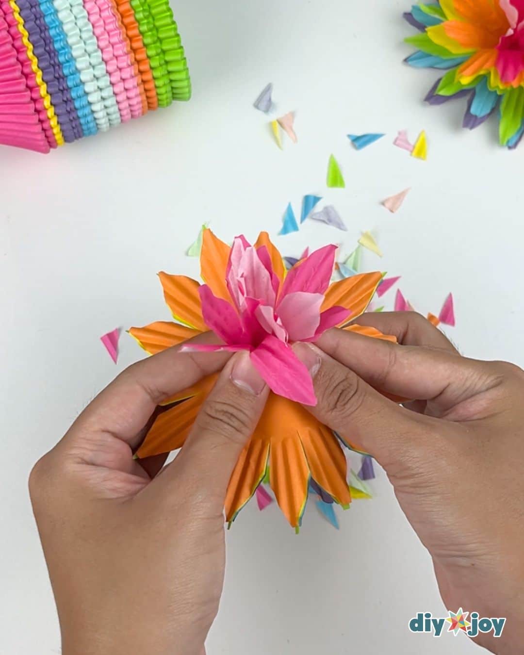 making flowers using cupcake liners