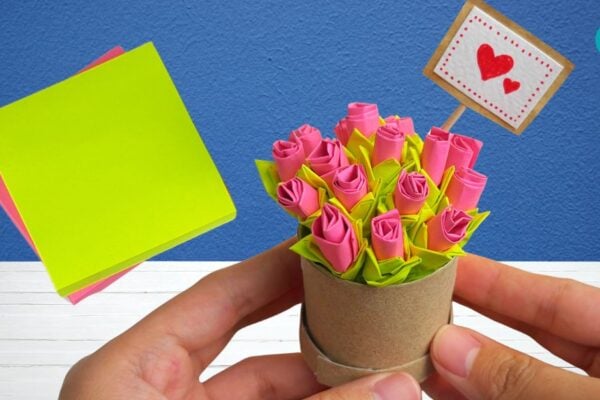 post-it note paper flower bouquet tutorial project
