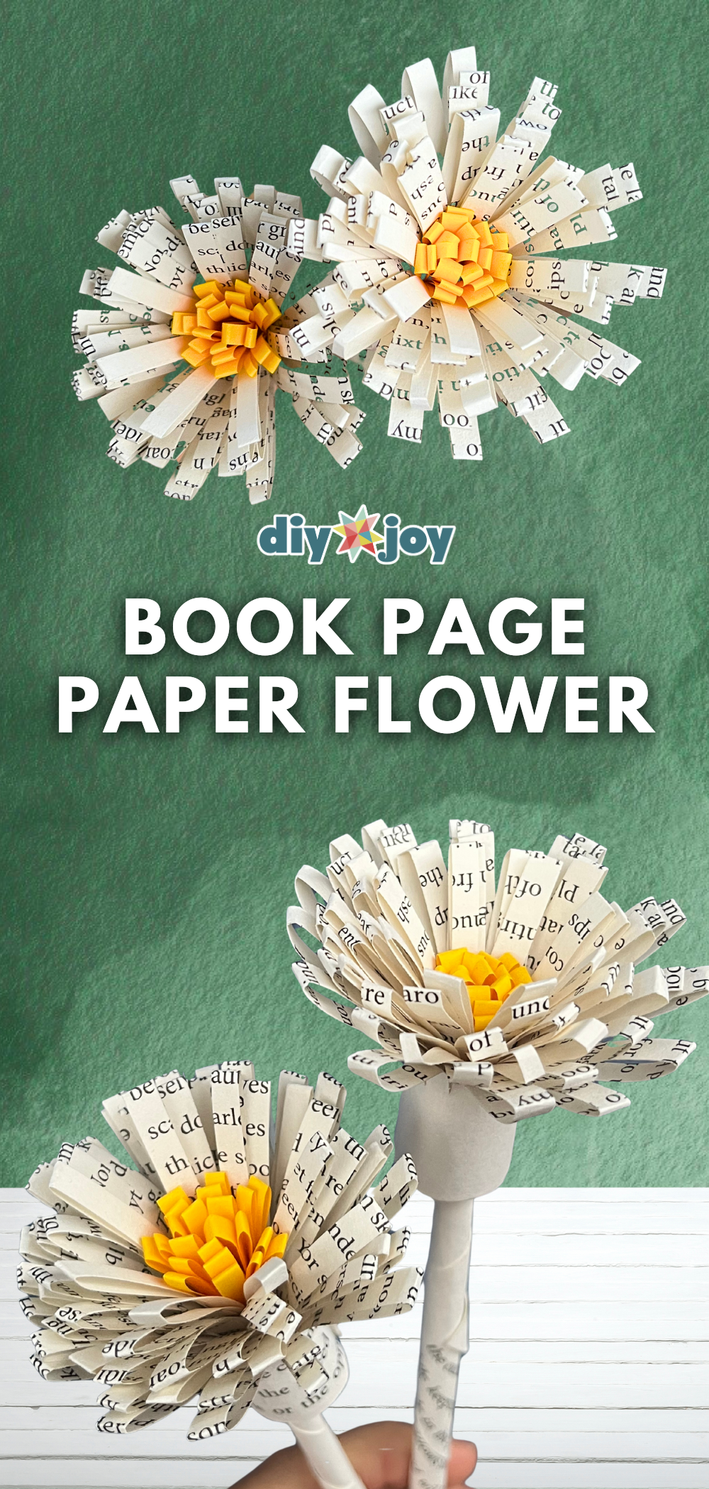 Book page paper flower tutorial