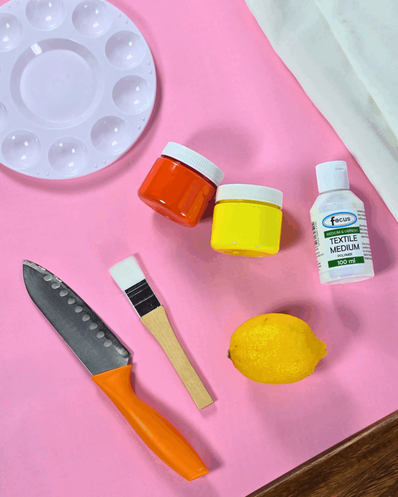 Materials for Citrus Print Tea Towel