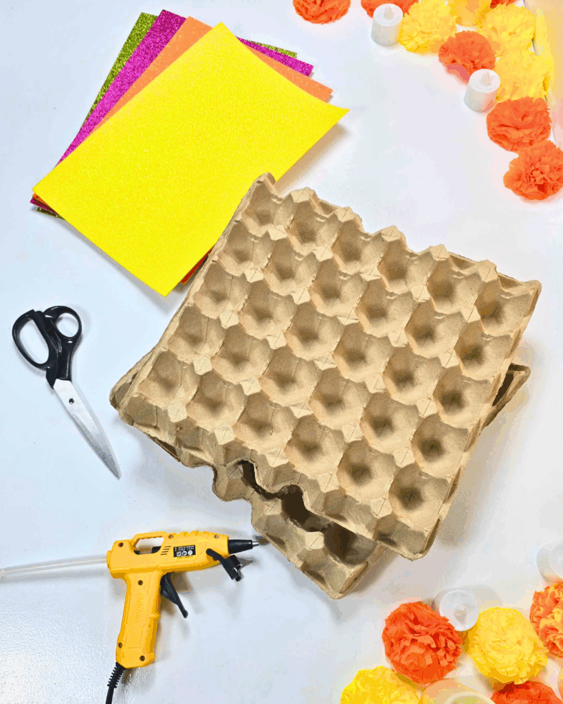 Materials for Egg Tray Sugar Skull