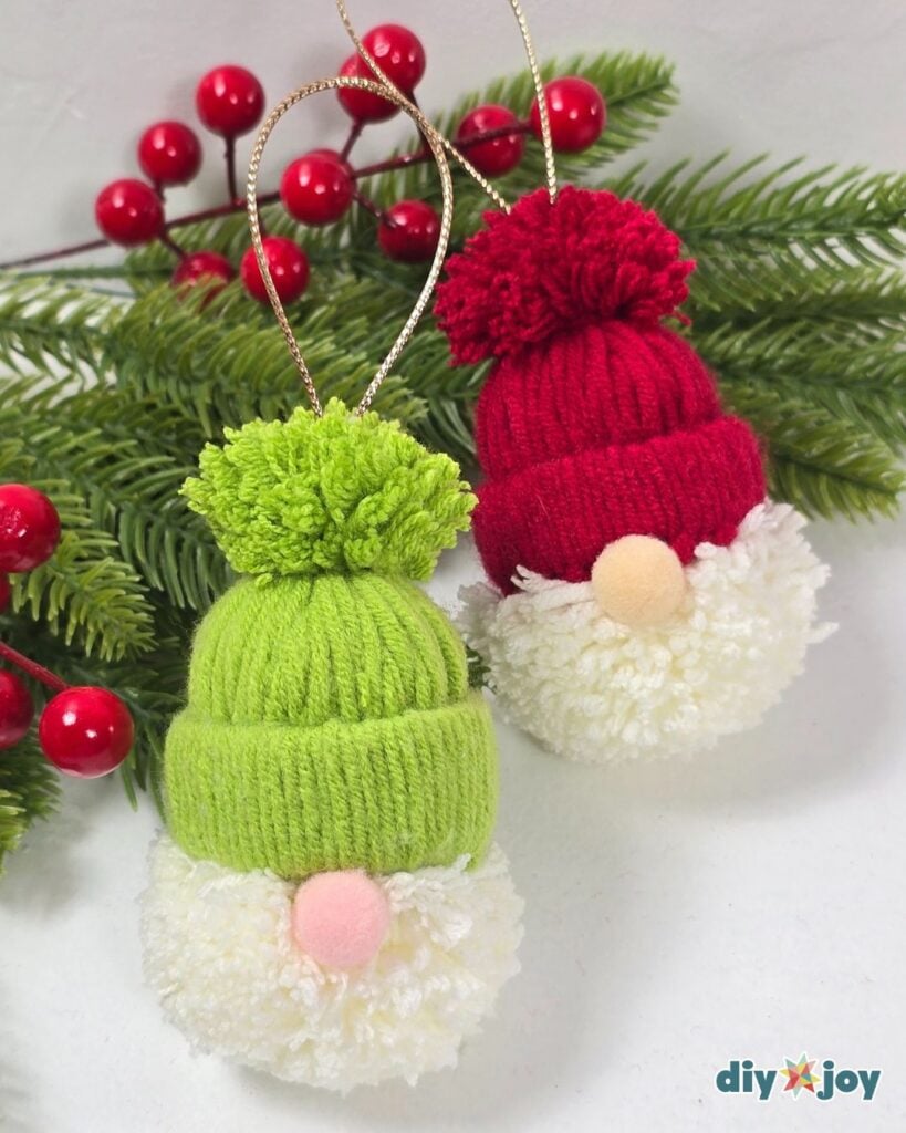DIY Santa gnome ornaments using yarn