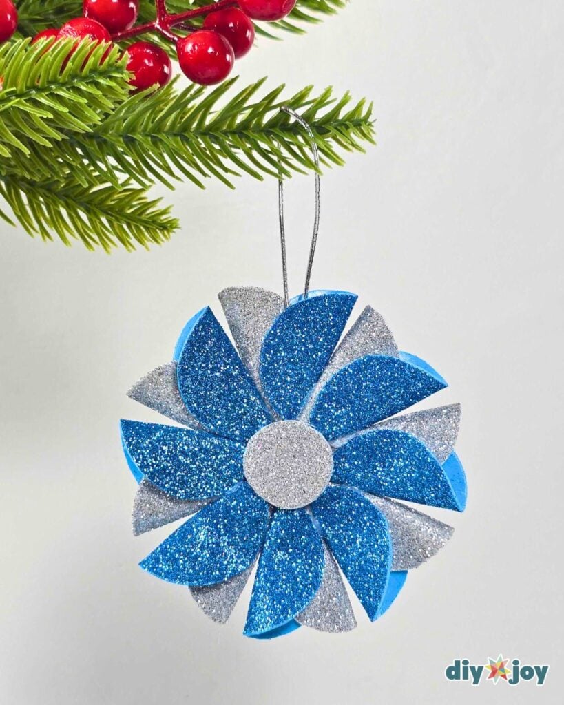 Blue and silver christmas ornaments using glitter foam