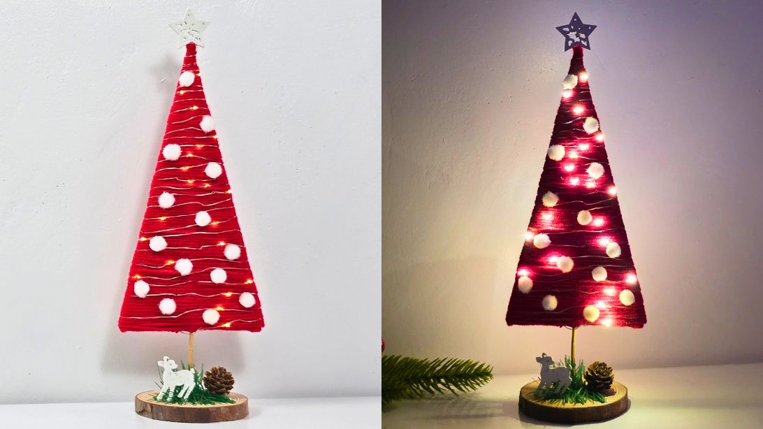 Easy Yarn Christmas Trees - Cheap DIY Christmas Decor