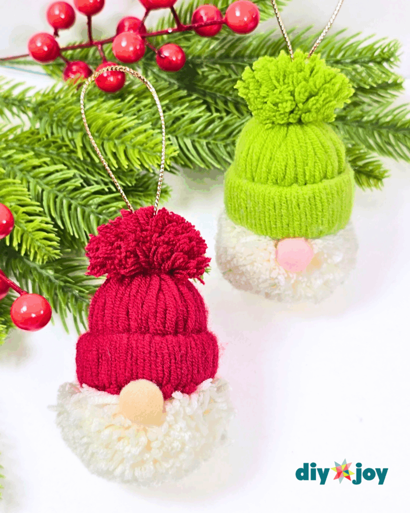 Quick DIY yarn Santa Gnome Ornament for Tree