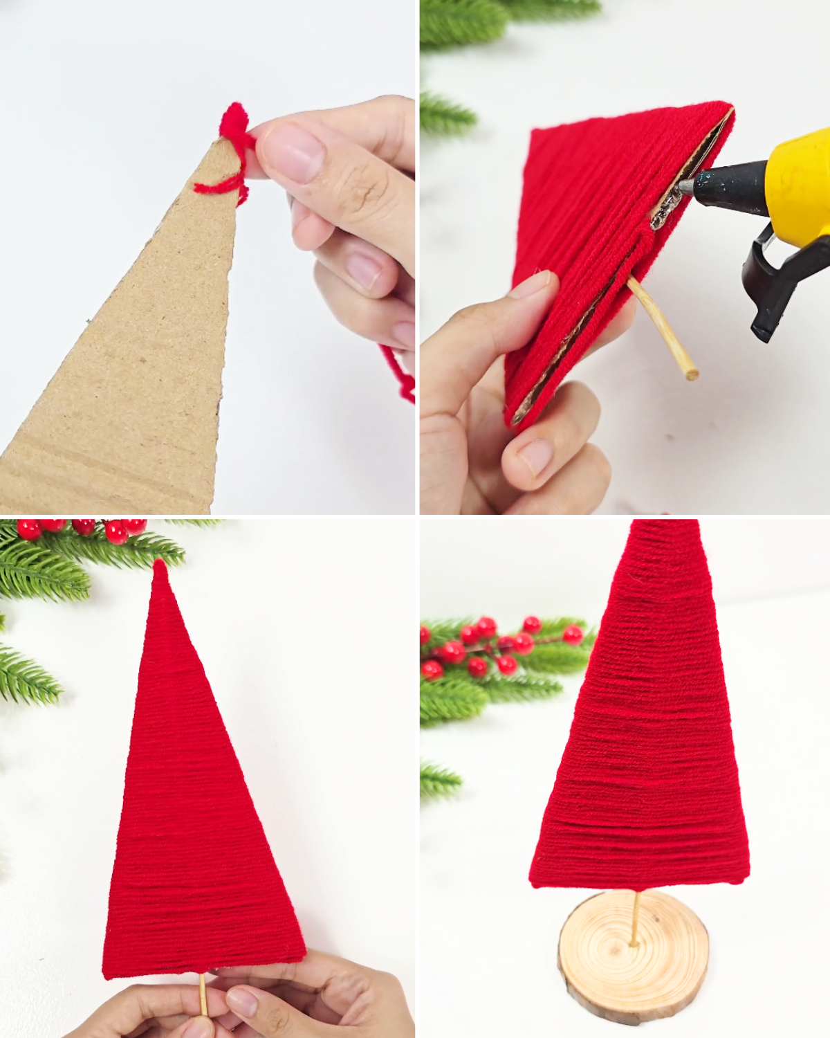 Simple Cardboard Christmas Tree Wrapped with Yarn