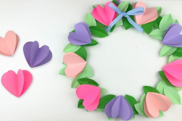 paper heart wreath DIY