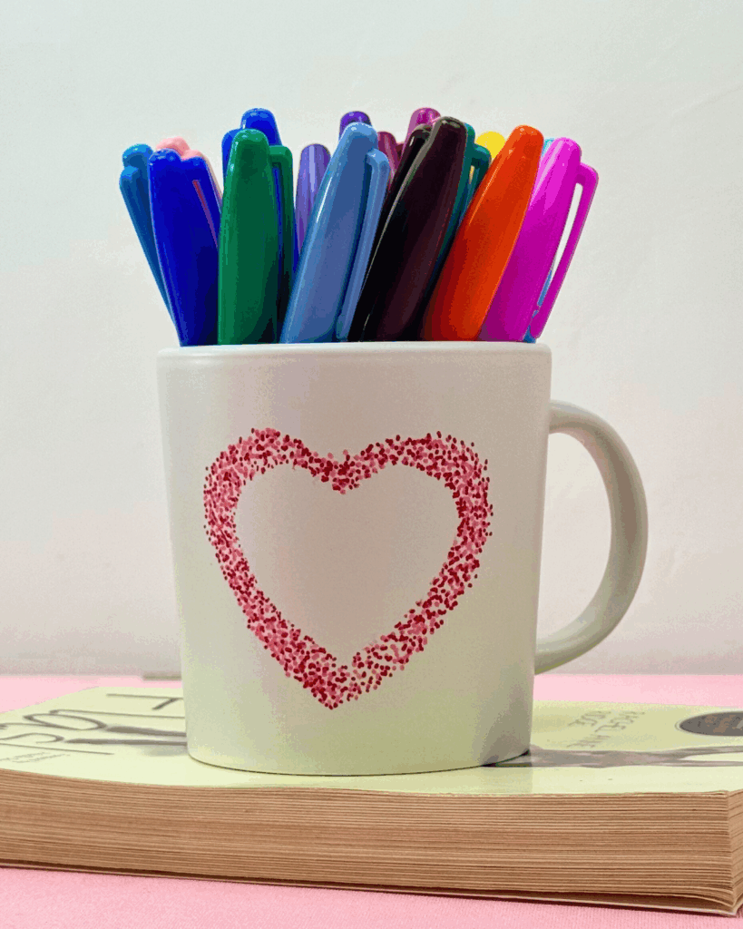 DIY Heart Print on a Mug Using Sharpie