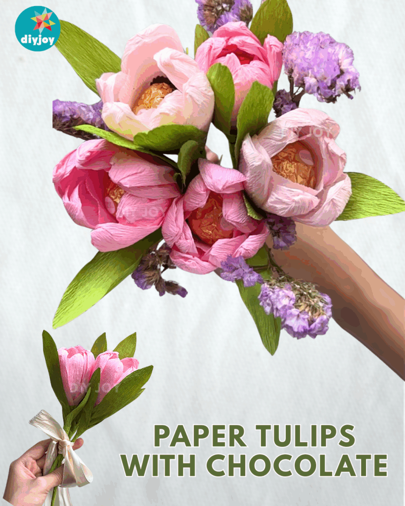 Crepe paper tulips with chocolate