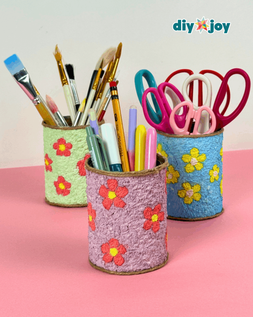 Handmade Flower Design Tin Can Desk Organizer DIY Project