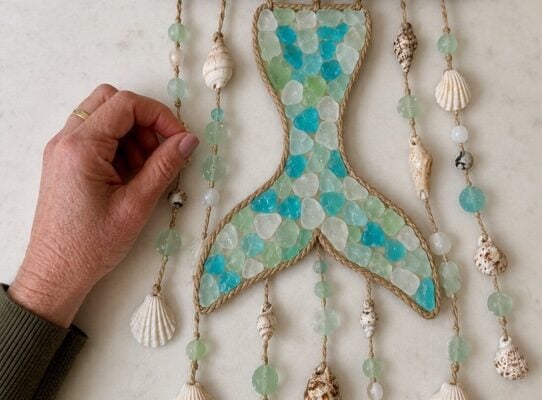 Summer Crafts -Mermaid Windchime With Shells and Sea Glass