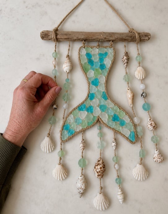 Summer Crafts -Mermaid Windchime With Shells and Sea Glass