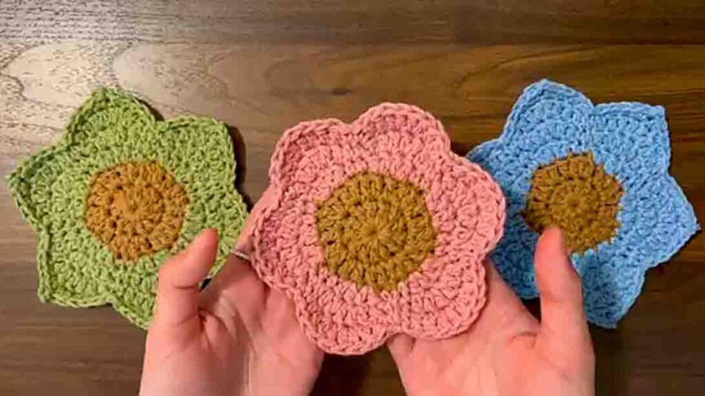 Finished 15-Minute Crochet Flower Coaster, a completed DIY project