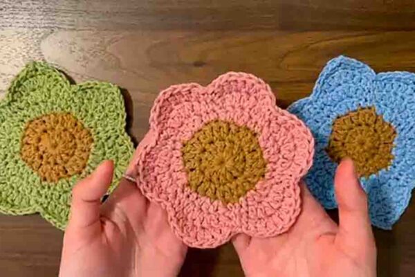 Finished 15-Minute Crochet Flower Coaster, a completed DIY project