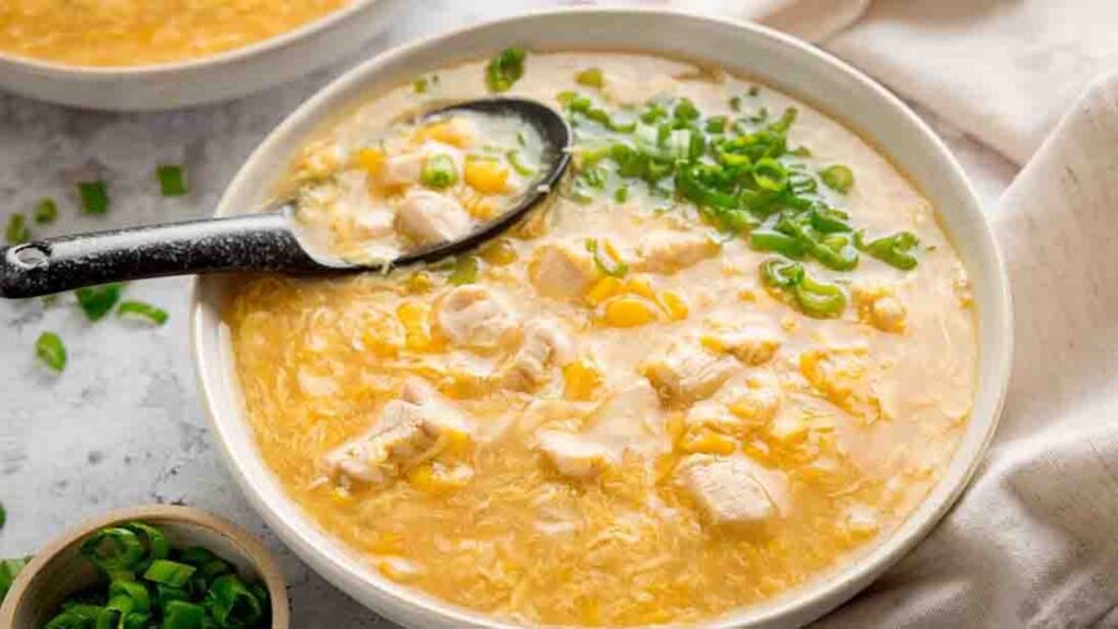20-Minute Chicken & Sweetcorn Soup, homemade and freshly served