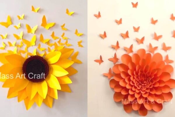 3 Awesome Wall Decor With Paper Flowers and Butterflies, homemade and freshly served