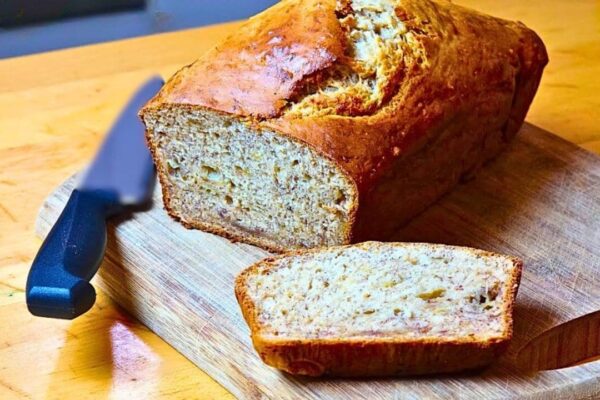 3-Ingredient Banana Bread, homemade and freshly served