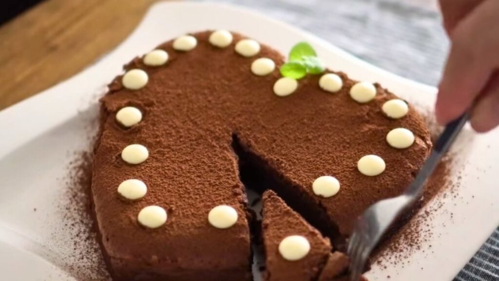 3-Ingredient No-Bake Chocolate Cake (No-Flour), homemade and freshly served