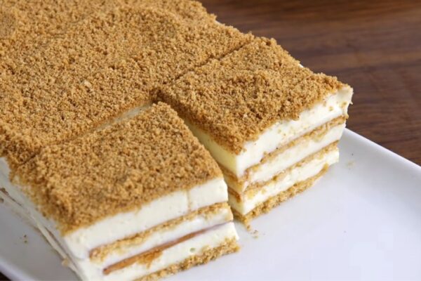 3-Ingredient No-Bake Milk Cake, homemade and freshly served