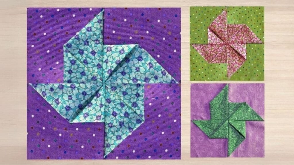 Finished 3D Dimensional Pinwheel Quilt Block, a completed DIY project