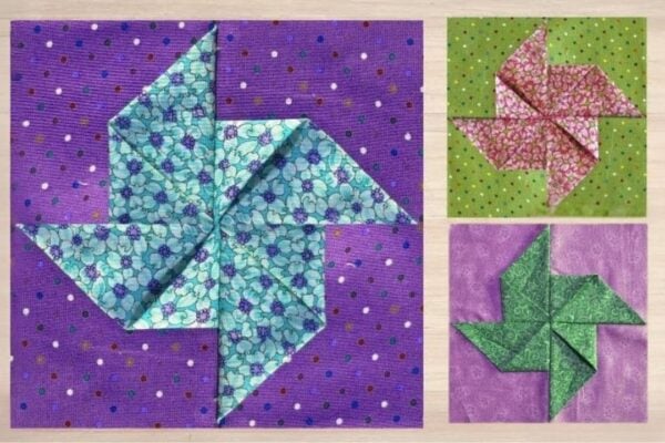 Finished 3D Dimensional Pinwheel Quilt Block, a completed DIY project