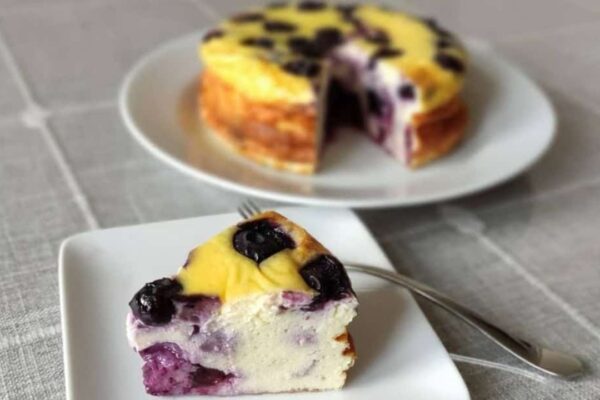 4-Ingredient Blueberry Yogurt Cake, homemade and freshly served