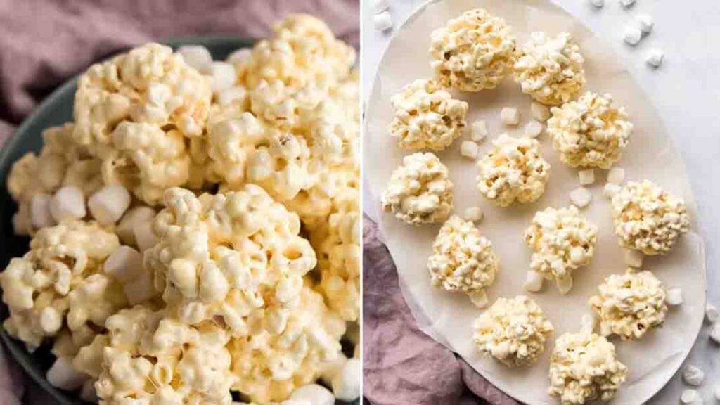 4-Ingredient Marshmallow Popcorn Balls, homemade and freshly served