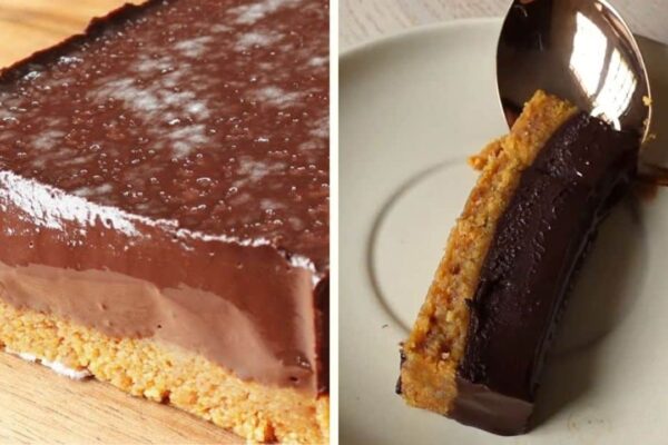 4-Ingredient No-Bake Chocolate Ganache Tart, homemade and freshly served