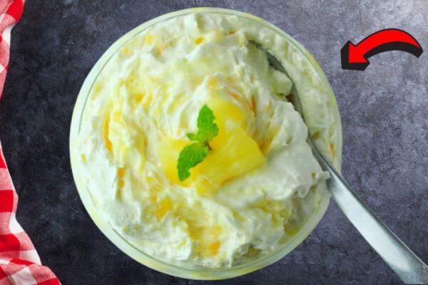 4-Ingredient Pineapple Fluff, homemade and freshly served