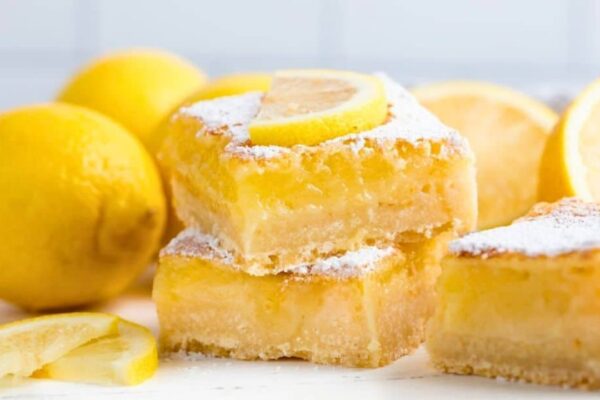 5-Ingredient Luscious Lemon Bars, homemade and freshly served
