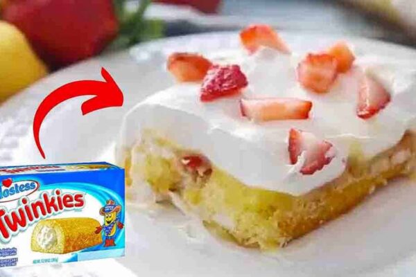 5-Ingredient No-Bake Strawberry Twinkie Cake, homemade and freshly served