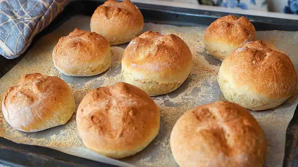 5-Ingredient No-Knead Crusty Buns, homemade and freshly served