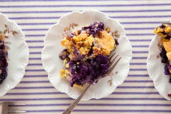 5-Ingredient Pineapple Blueberry Crunch Cake, homemade and freshly served