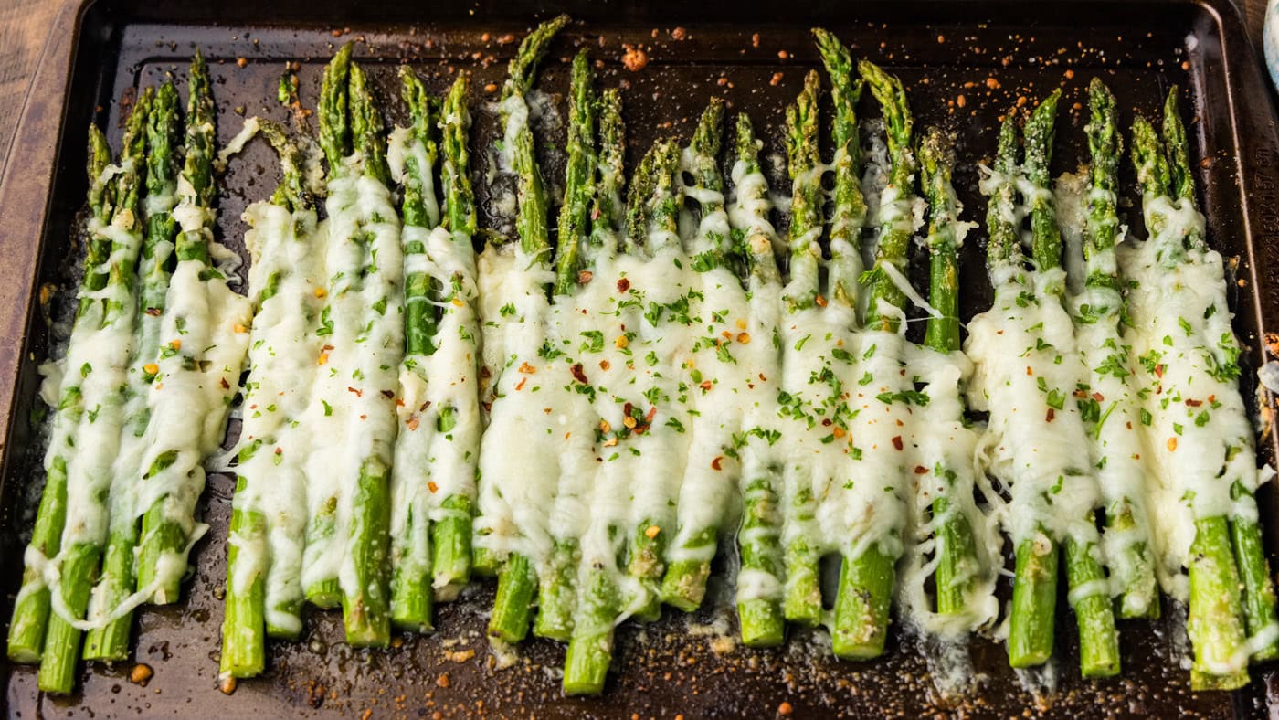 Thanksgiving Recipes - Cheesy Baked Asparagus - Easy Holiday Side