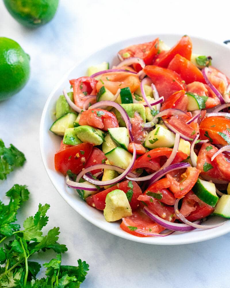 Low fat recipes — cucumber, tomato & avocado salad, healthy easy recipe