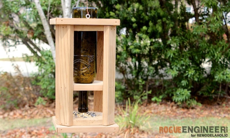 DIY Bird Feeders - Wine Bottle Wood Bird Feeder - Upcycled Bottle and Wood Feeder DIY Bird Feeders - Wine Bottle Wood Bird Feeder - Upcycled Bottle and Wood Feeder