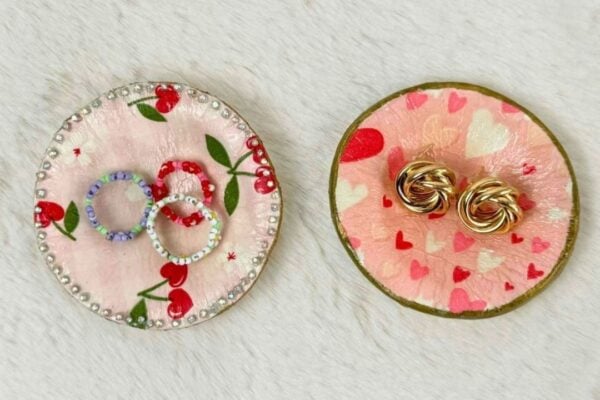 DIY Air-Dry Clay Decoupage Jewelry Dish — easy step-by-step DIY tutorial.