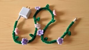 Pipe Cleaner Flower Vine Charger Cord — easy step-by-step DIY tutorial.