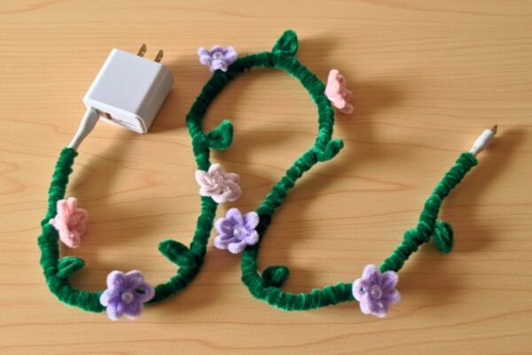 Pipe Cleaner Flower Vine Charger Cord — easy step-by-step DIY tutorial.