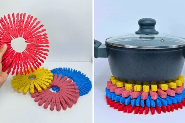 Easy Colorful Clothespin Trivet — easy step-by-step DIY tutorial.