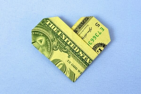Easy $1 Bill Heart Origami Tutorial — easy step-by-step DIY tutorial.