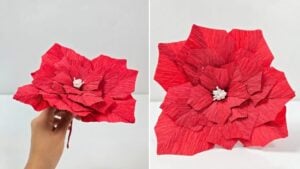 DIY Christmas Ornament | Crepe Paper Poinsettia — easy step-by-step DIY tutorial.