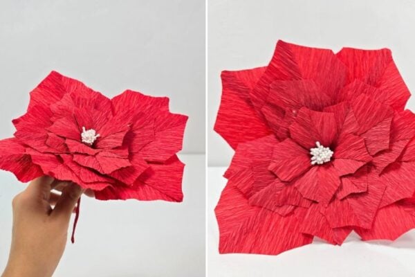 DIY Christmas Ornament | Crepe Paper Poinsettia — easy step-by-step DIY tutorial.