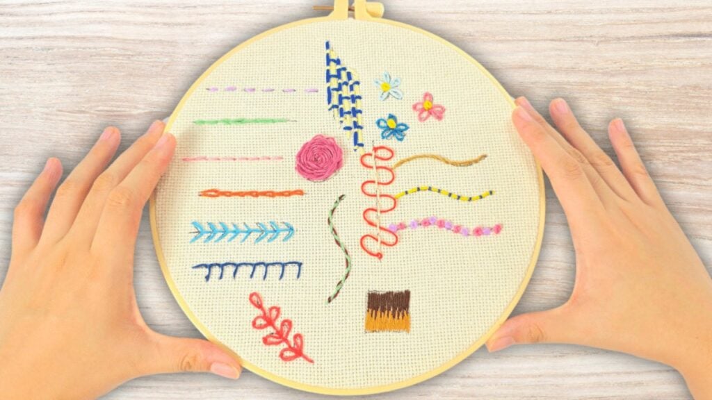 15 Basic Embroidery Stitches for Beginners — easy step-by-step DIY tutorial.