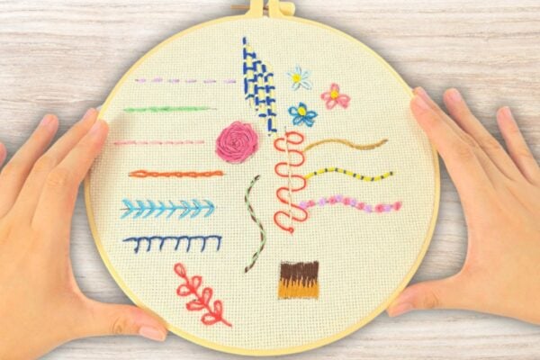 15 Basic Embroidery Stitches for Beginners — easy step-by-step DIY tutorial.